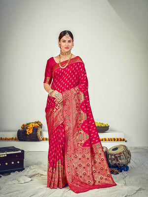 Traditional Dark Pink Banarasi Silk Saree - Rajwada