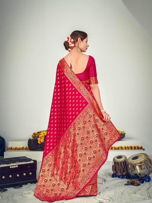 Traditional Dark Pink Banarasi Silk Saree - Rajwada