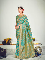 Traditional Firozi Banarasi Silk Saree - Rajwada