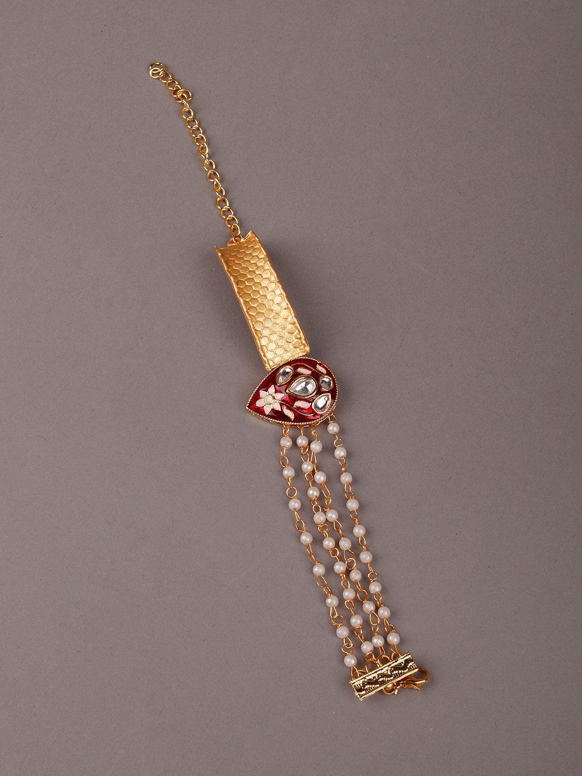 Traditional Gold-Tone And Beaded Bracelet - Rajwada