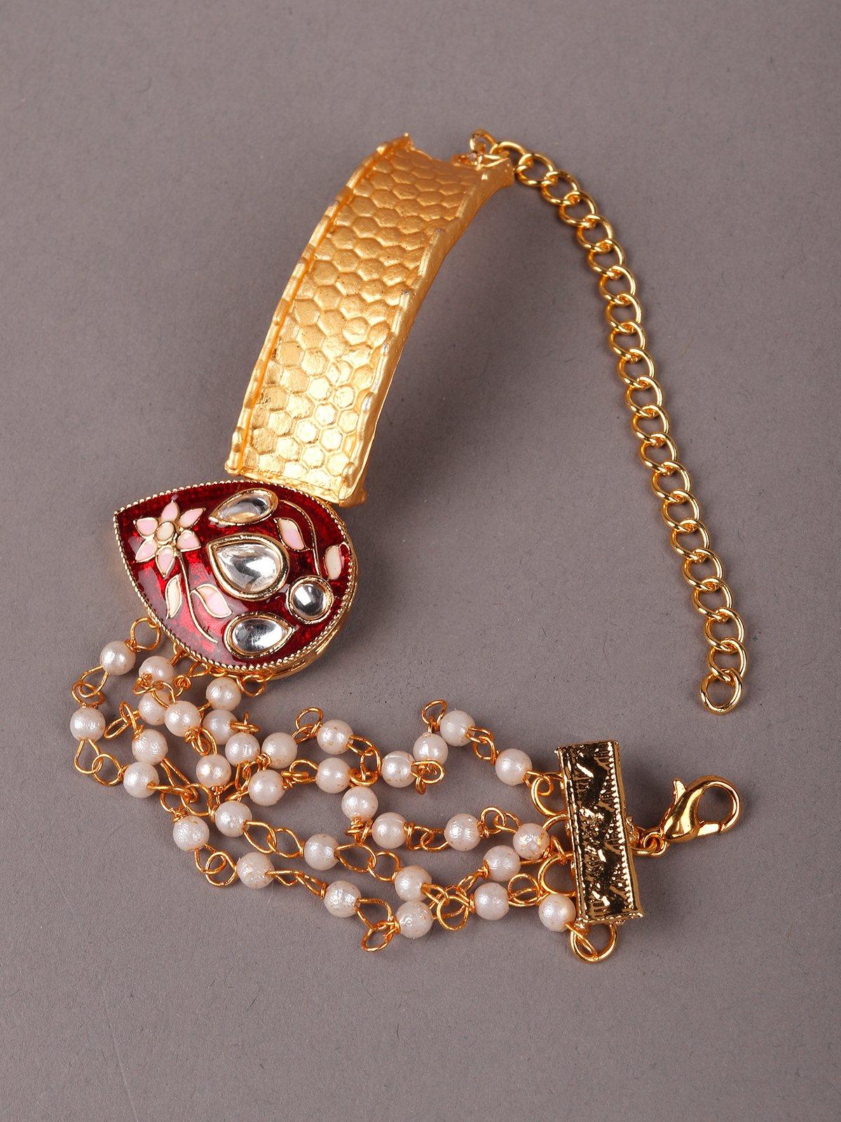 Traditional Gold-Tone And Beaded Bracelet - Rajwada
