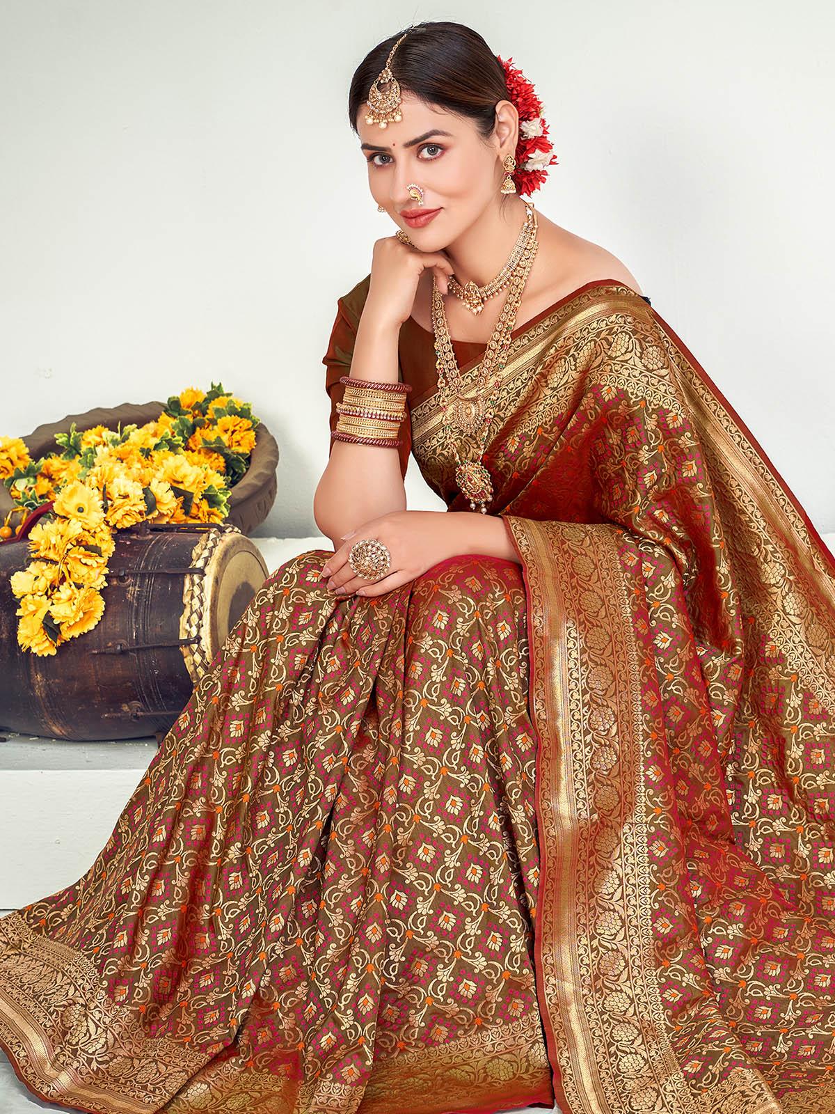 Traditional Green Banarasi Silk Saree - Rajwada