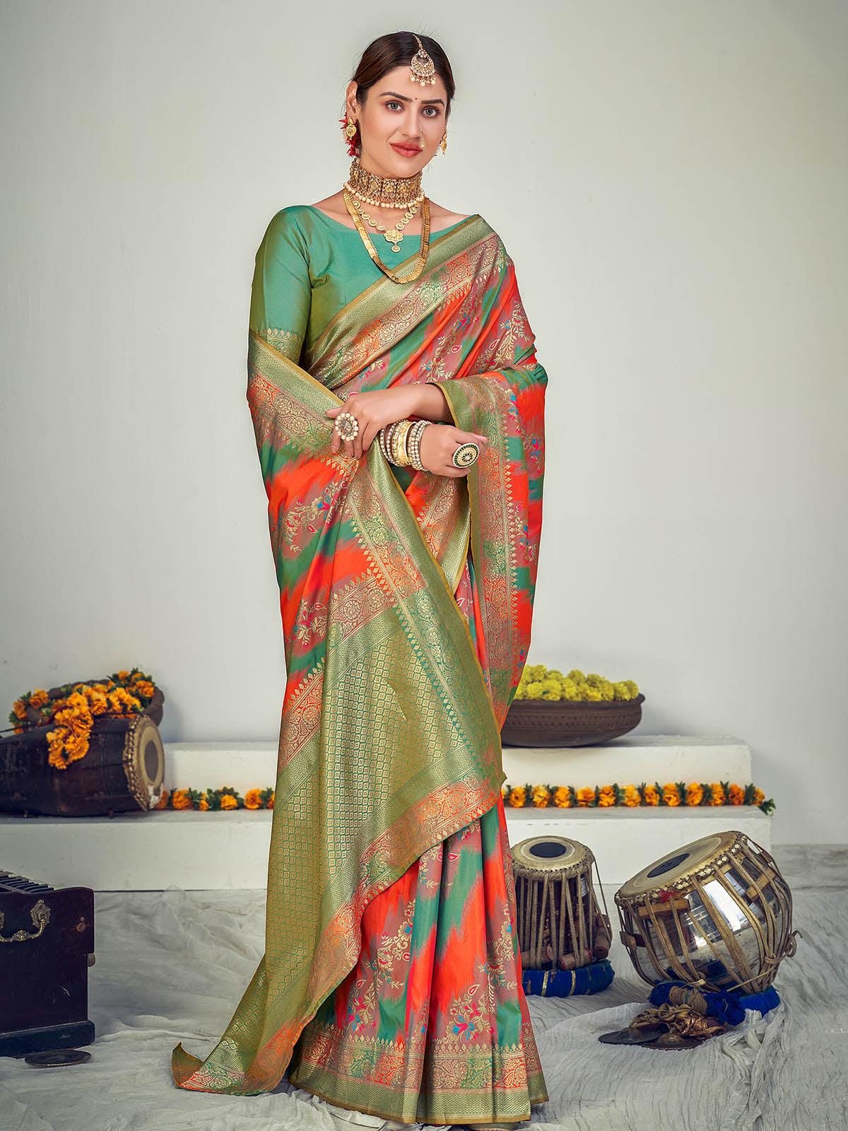 Traditional Multi-Colored Banarasi Silk Saree - Rajwada