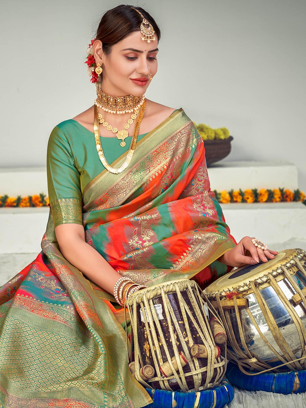 Traditional Multi-Colored Banarasi Silk Saree - Rajwada