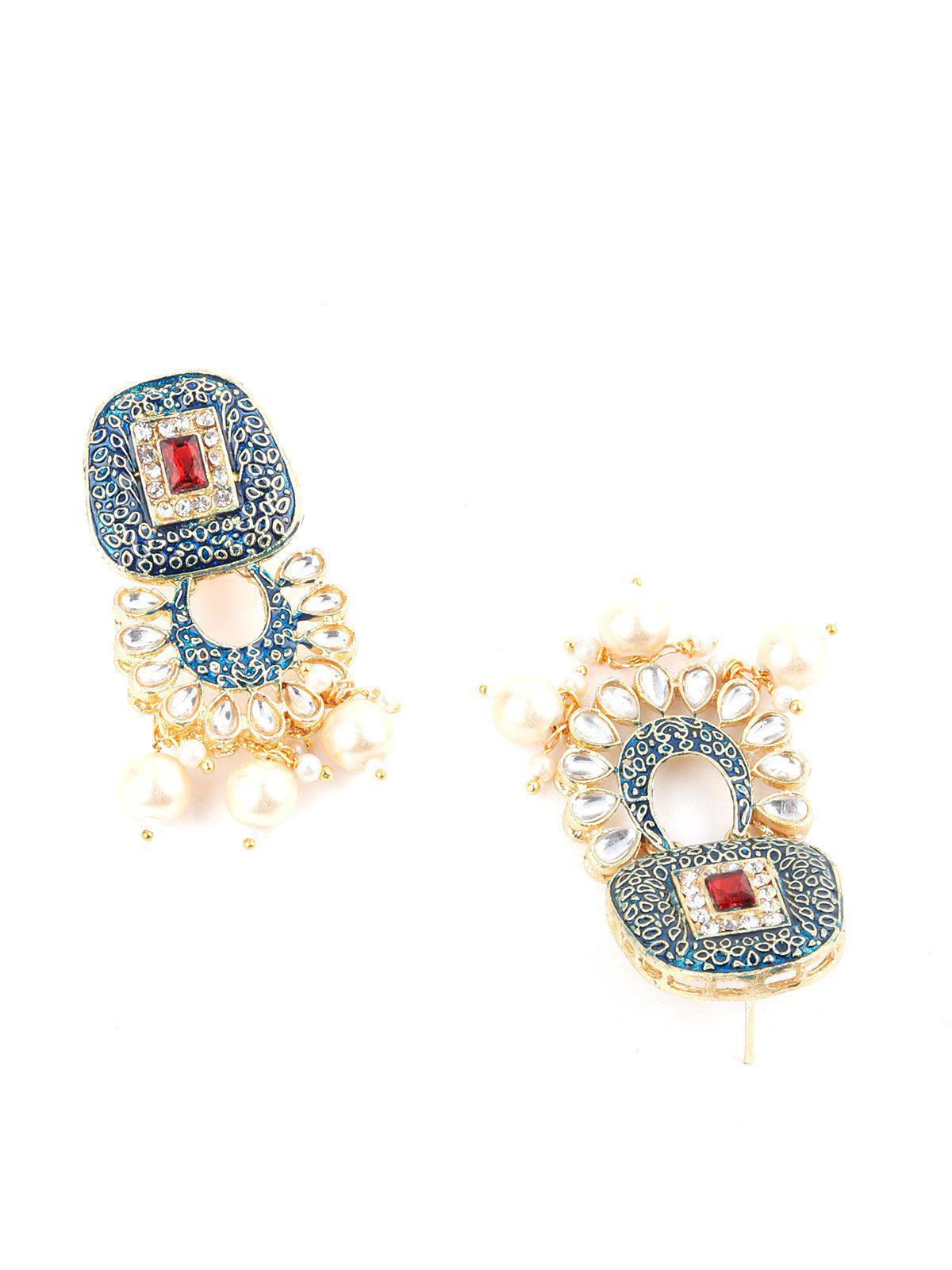 Traditional Multi-strand Blue Pearl Necklace Set - Rajwada