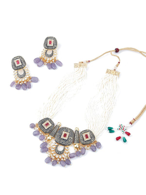 Traditional Multi-strand Pearl Necklace Set - Rajwada
