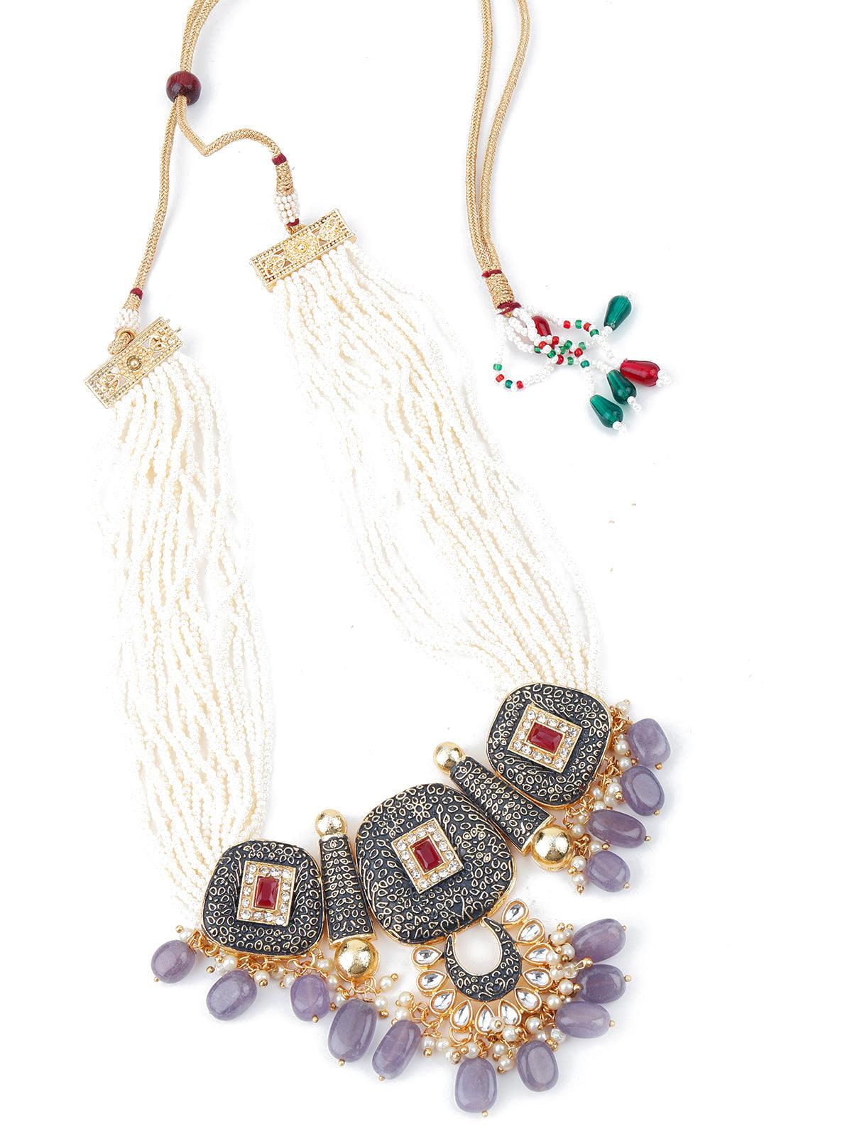Traditional Multi-strand Pearl Necklace Set - Rajwada