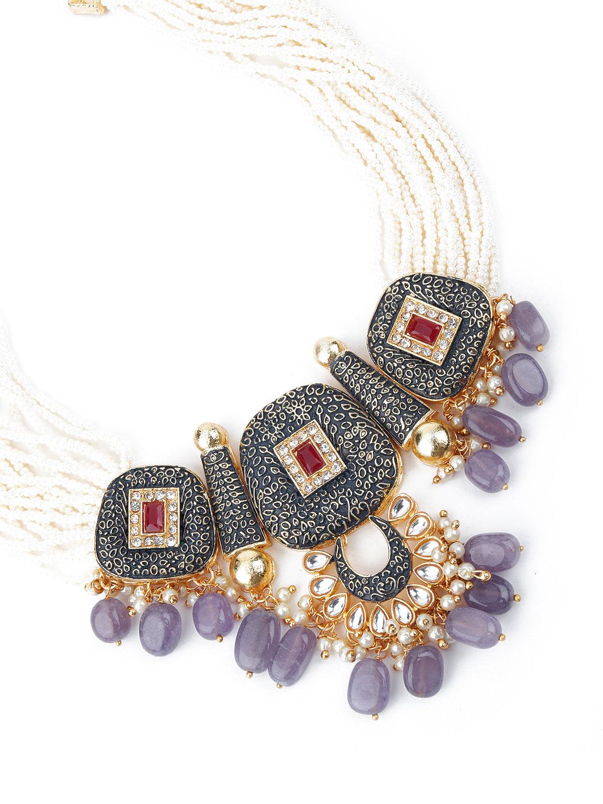 Traditional Multi-strand Pearl Necklace Set - Rajwada