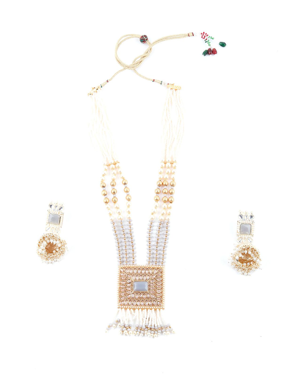 Traditional Multilayered Slate Grey Necklace Set - Rajwada