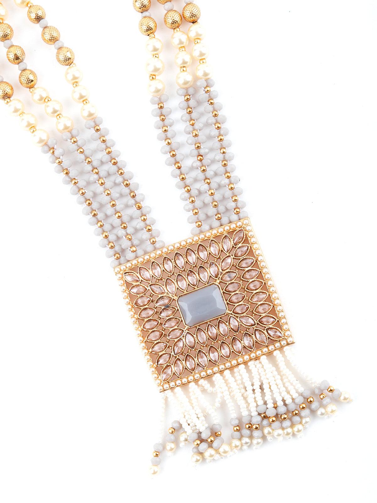 Traditional Multilayered Slate Grey Necklace Set - Rajwada