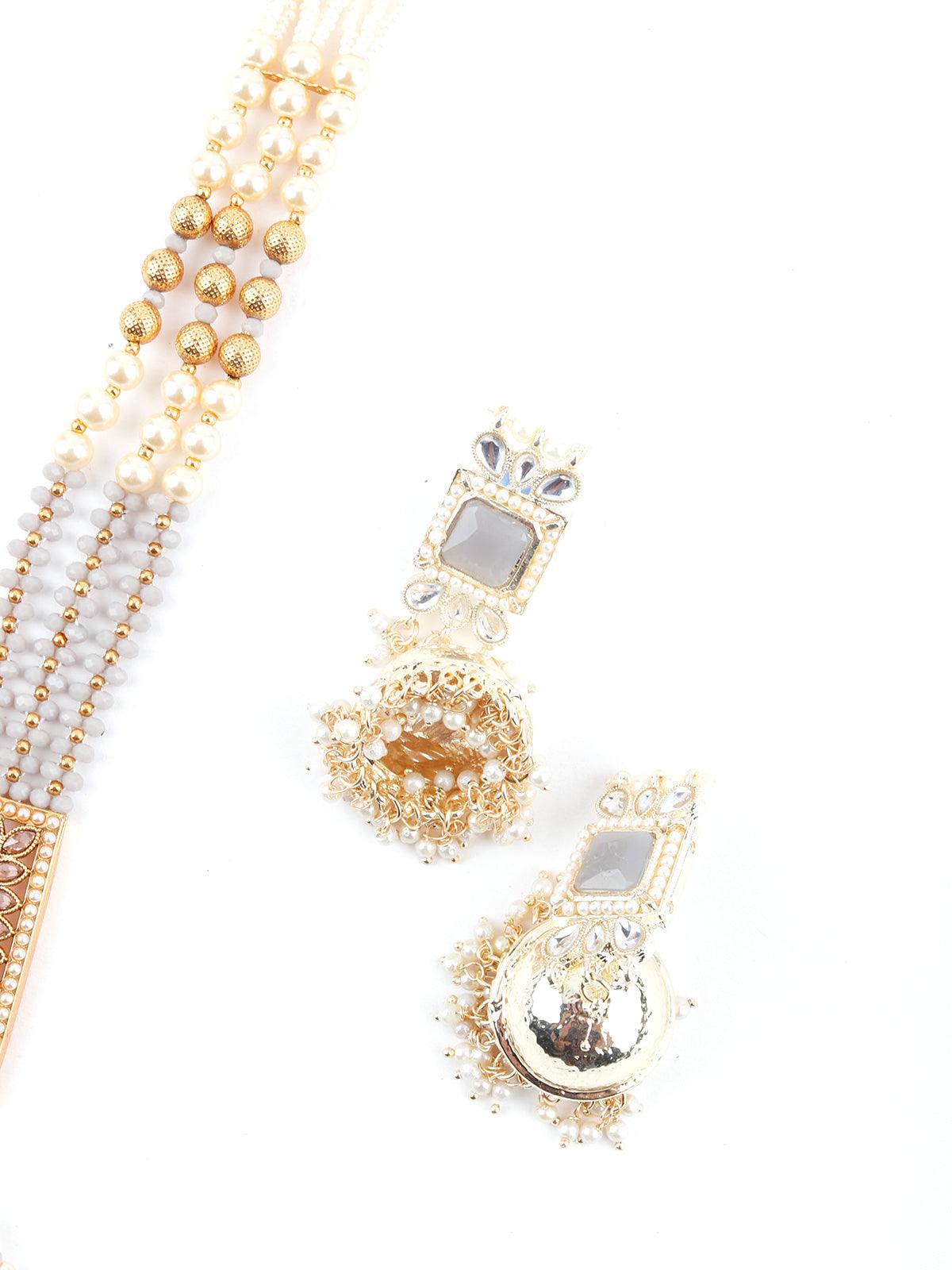 Traditional Multilayered Slate Grey Necklace Set - Rajwada