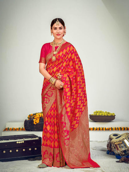 Traditional Pink Banarasi Silk Saree - Rajwada