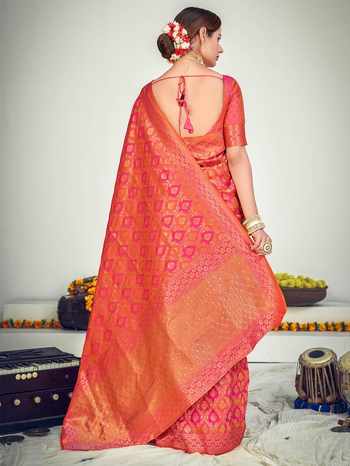 Traditional Pink Banarasi Silk Saree - Rajwada