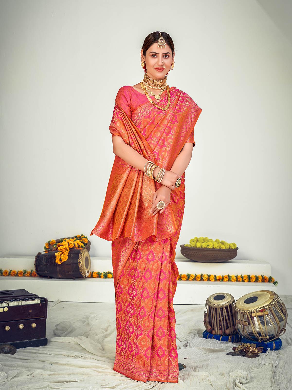 Traditional Pink Banarasi Silk Saree - Rajwada