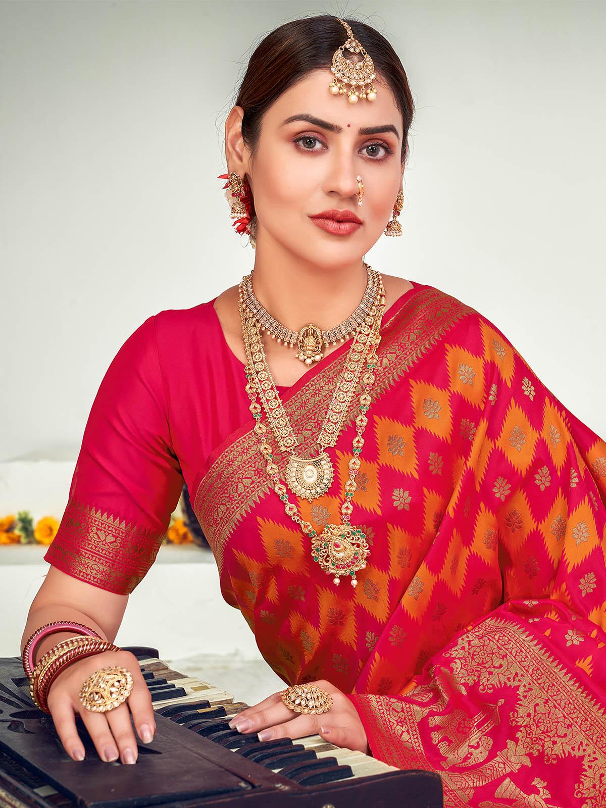 Traditional Pink Banarasi Silk Saree - Rajwada