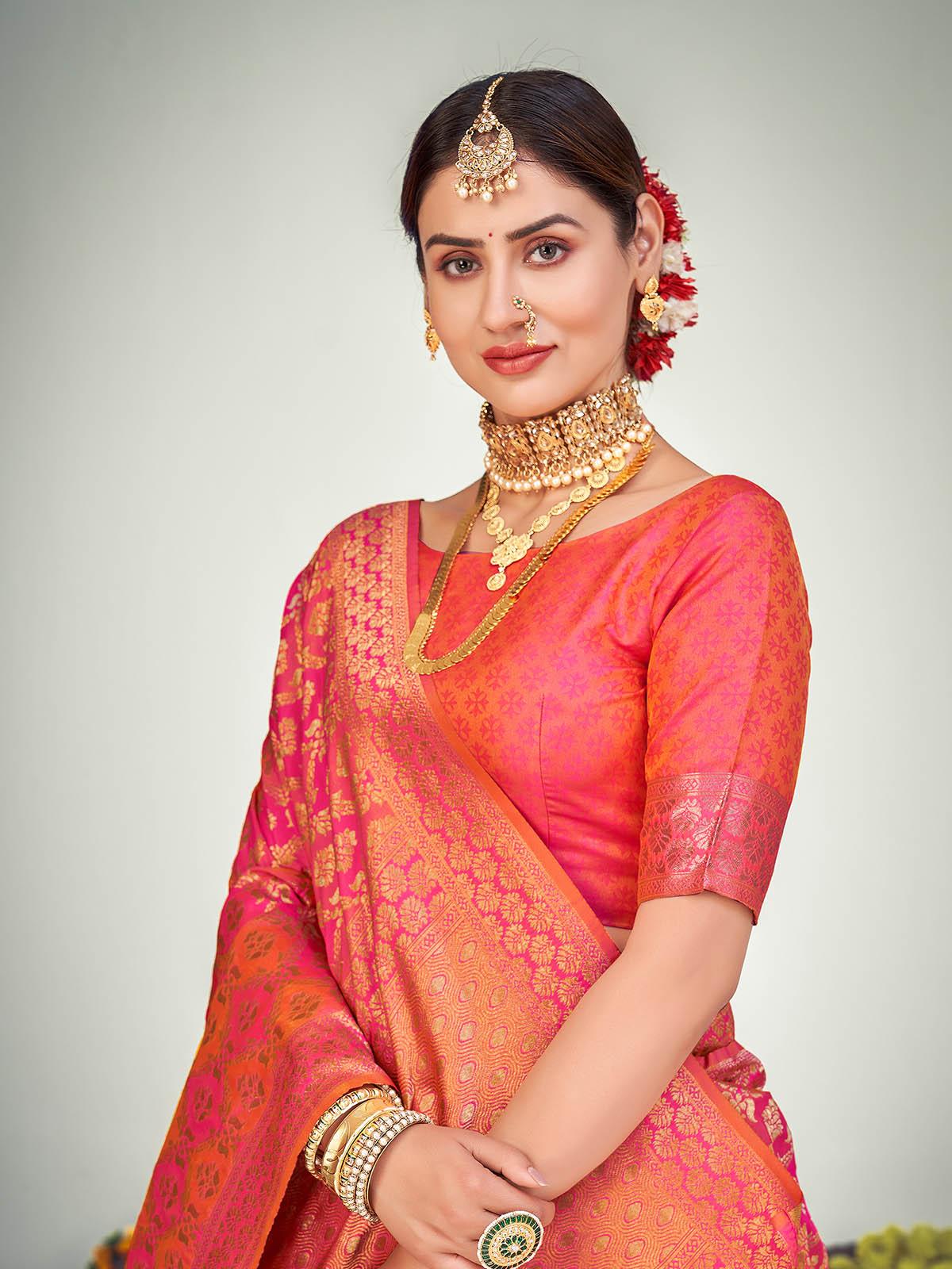 Traditional Pink Banarasi Silk Saree - Rajwada