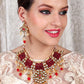 Traditional Polki Wine & Pink Crystal Stones Kundan Choker with Earrings - Rajwada