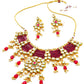 Traditional Polki Wine & Pink Crystal Stones Kundan Choker with Earrings - Rajwada