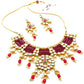 Traditional Polki Wine & Pink Crystal Stones Kundan Choker with Earrings - Rajwada