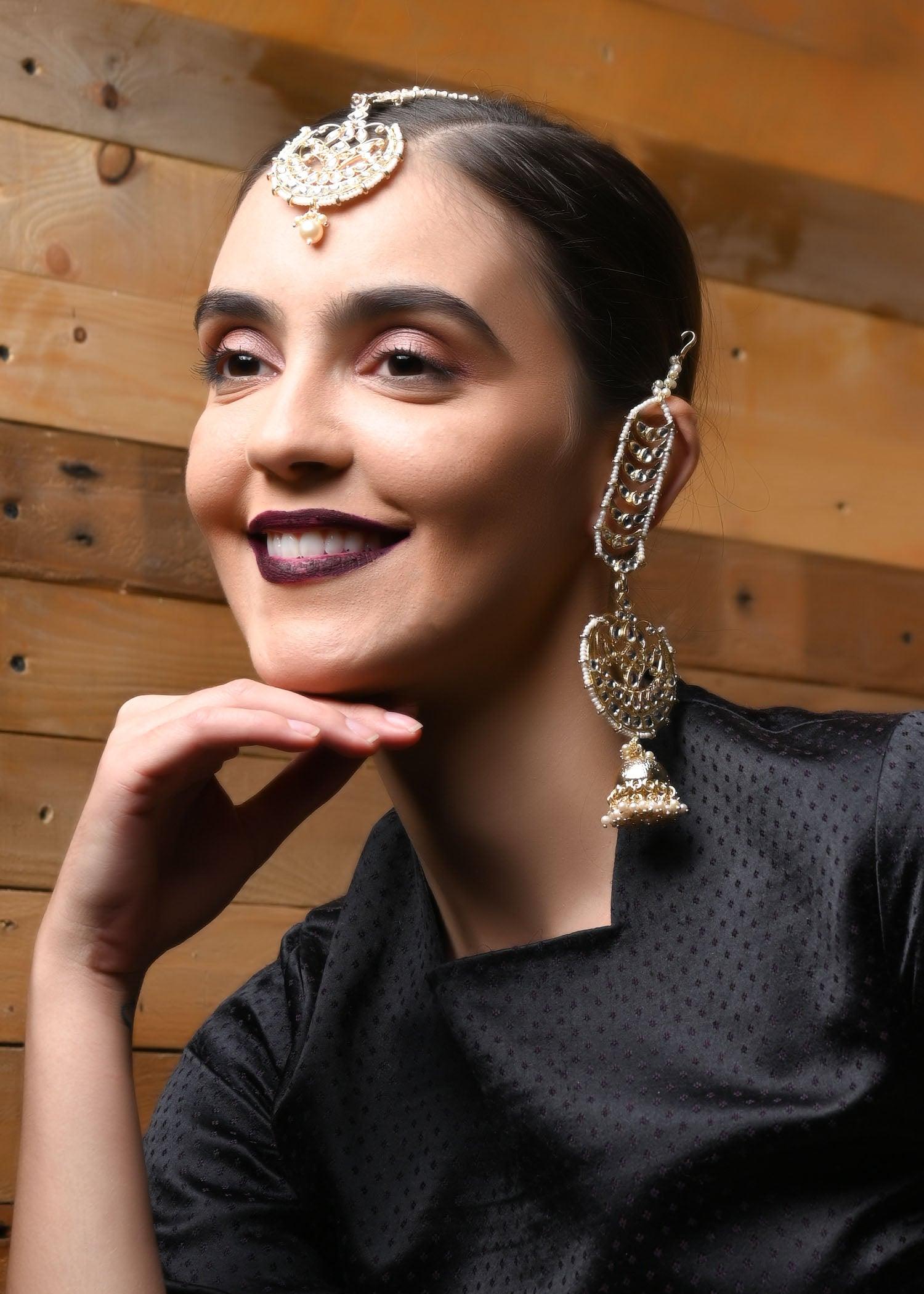 Traditional Rhinestone Earring & Maang Tikka set - Rajwada