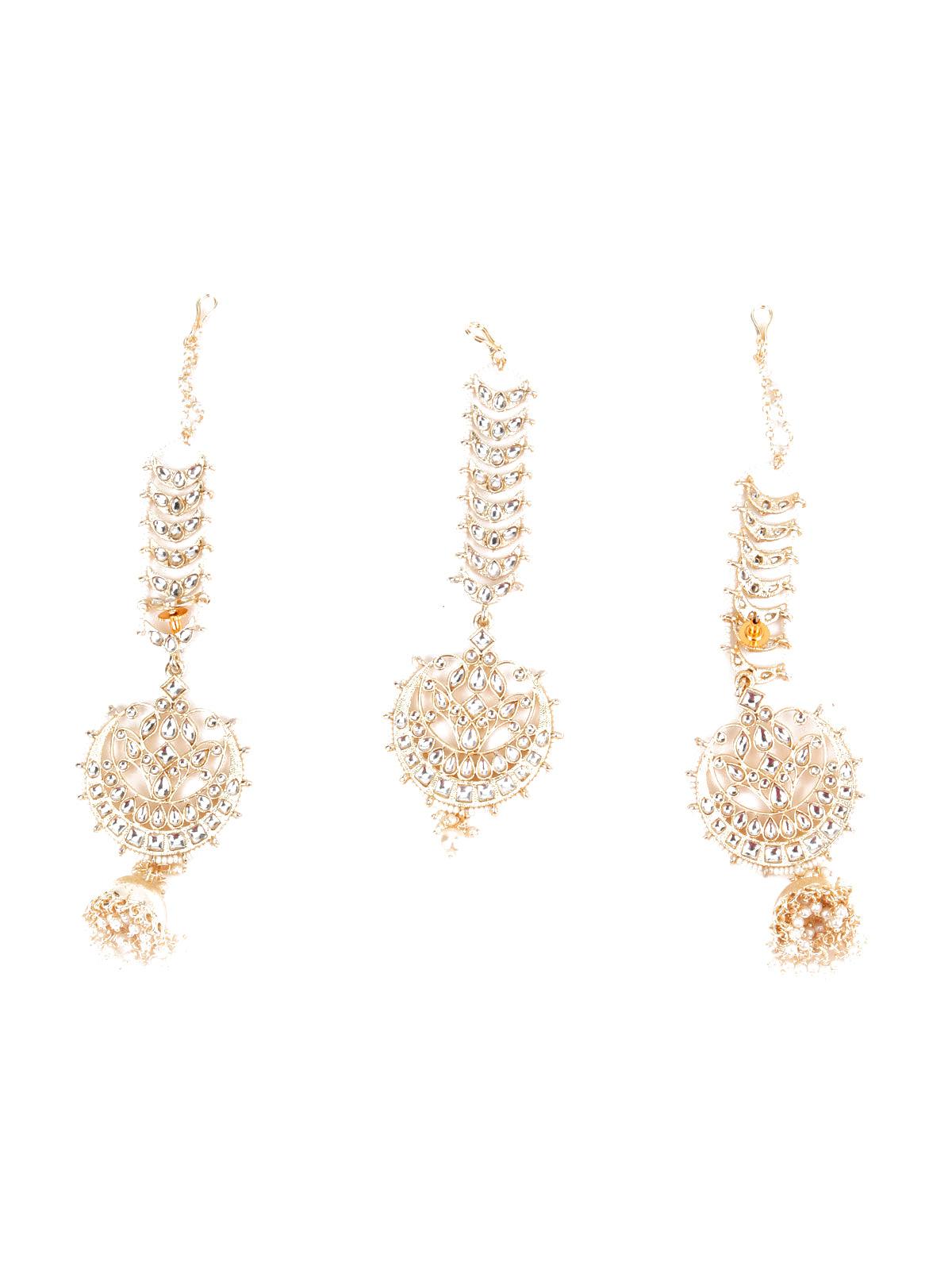Traditional Rhinestone Earring & Maang Tikka set - Rajwada