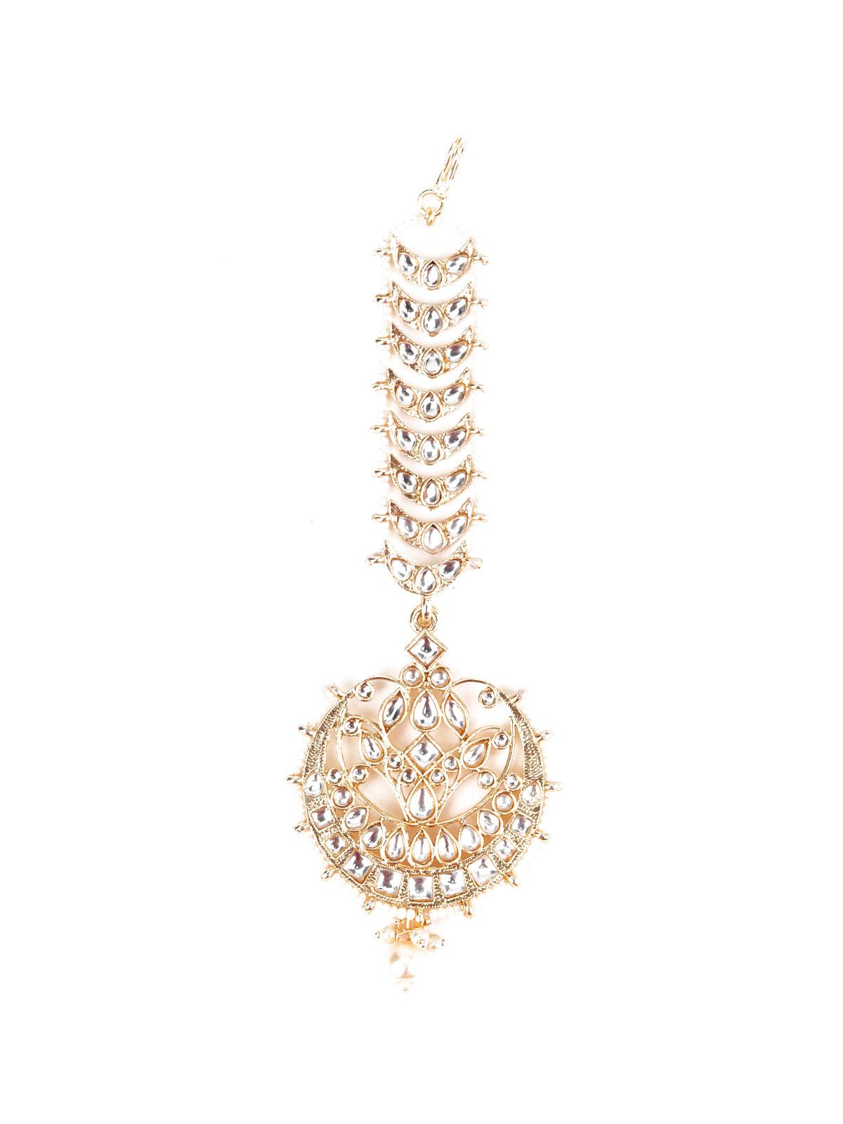 Traditional Rhinestone Earring & Maang Tikka set - Rajwada