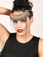 Traditional Royal Blue And Gold Choker Necklace Set - Rajwada