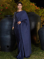 Trendy Navy Blue Pleated Silk Saree - Rajwada