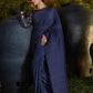 Trendy Navy Blue Pleated Silk Saree - Rajwada
