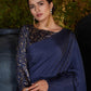 Trendy Navy Blue Pleated Silk Saree - Rajwada