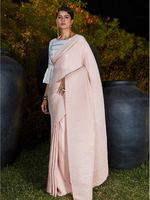 Trendy Pink Pleated Silk Saree - Rajwada