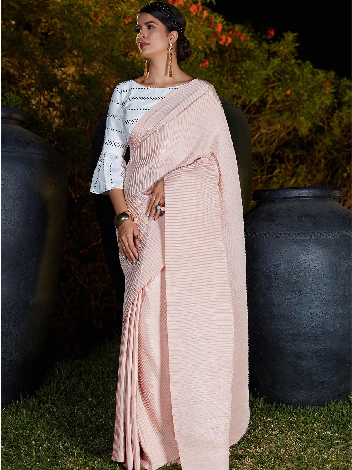 Trendy Pink Pleated Silk Saree - Rajwada