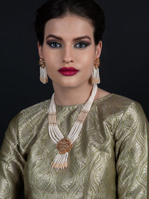 Typical faux pearl necklace with earrings - Rajwada