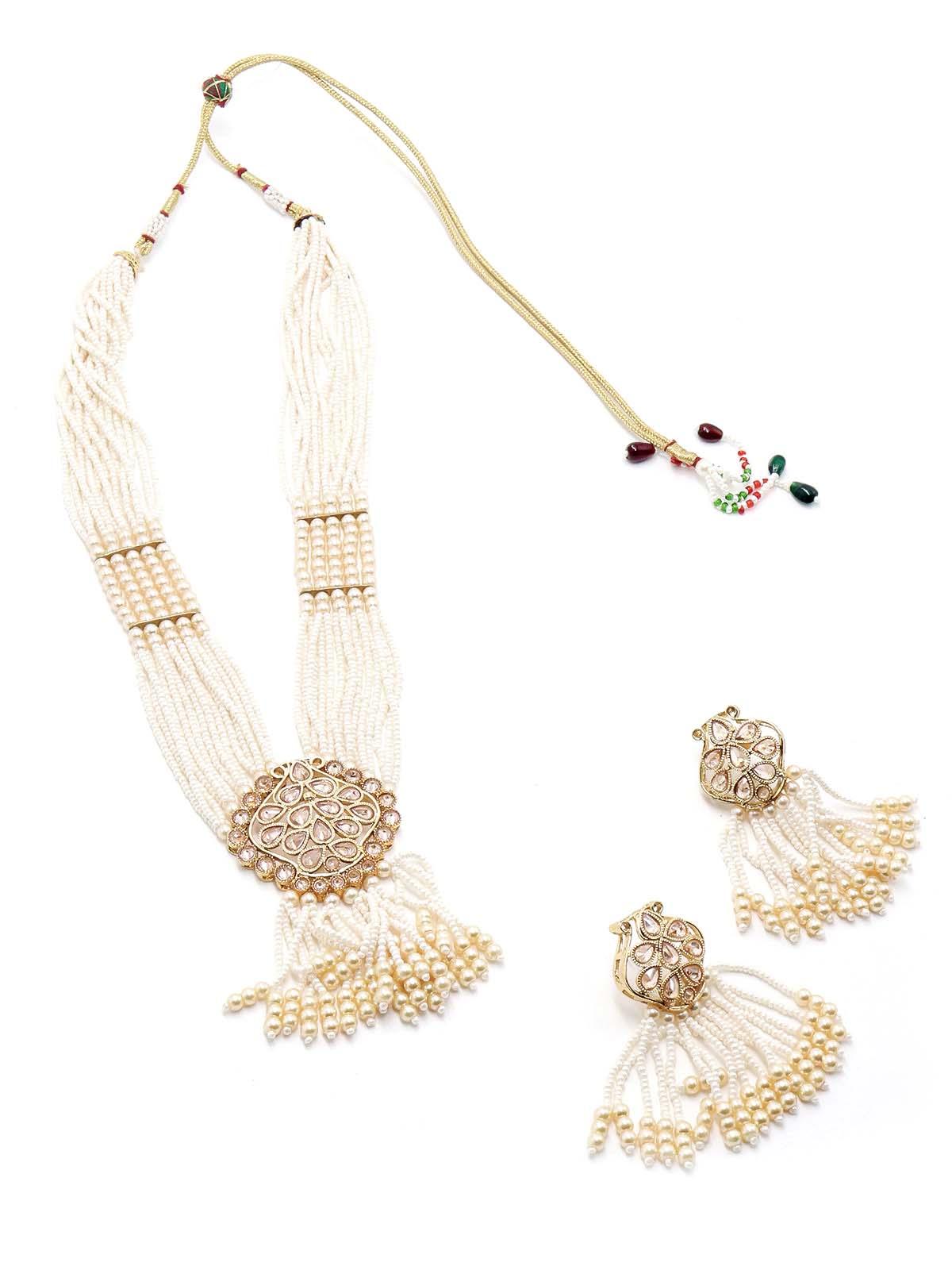 Typical faux pearl necklace with earrings - Rajwada