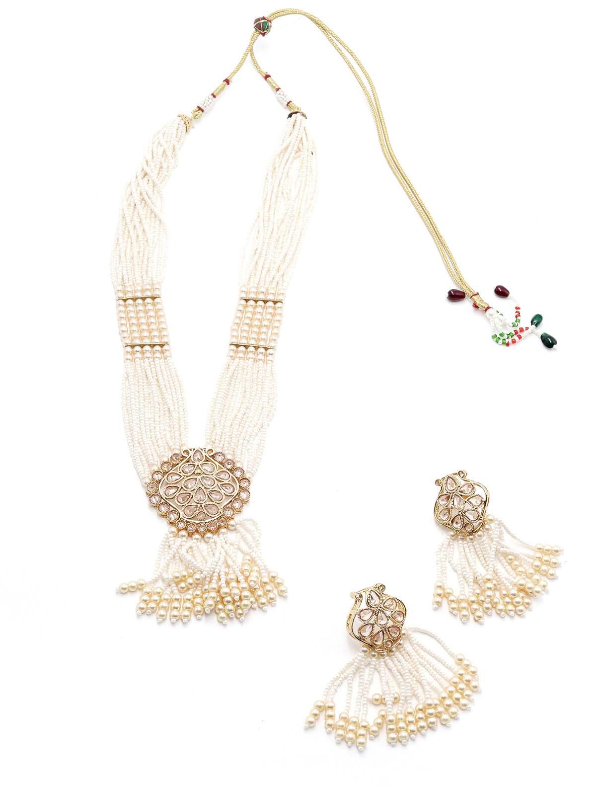 Typical faux pearl necklace with earrings - Rajwada