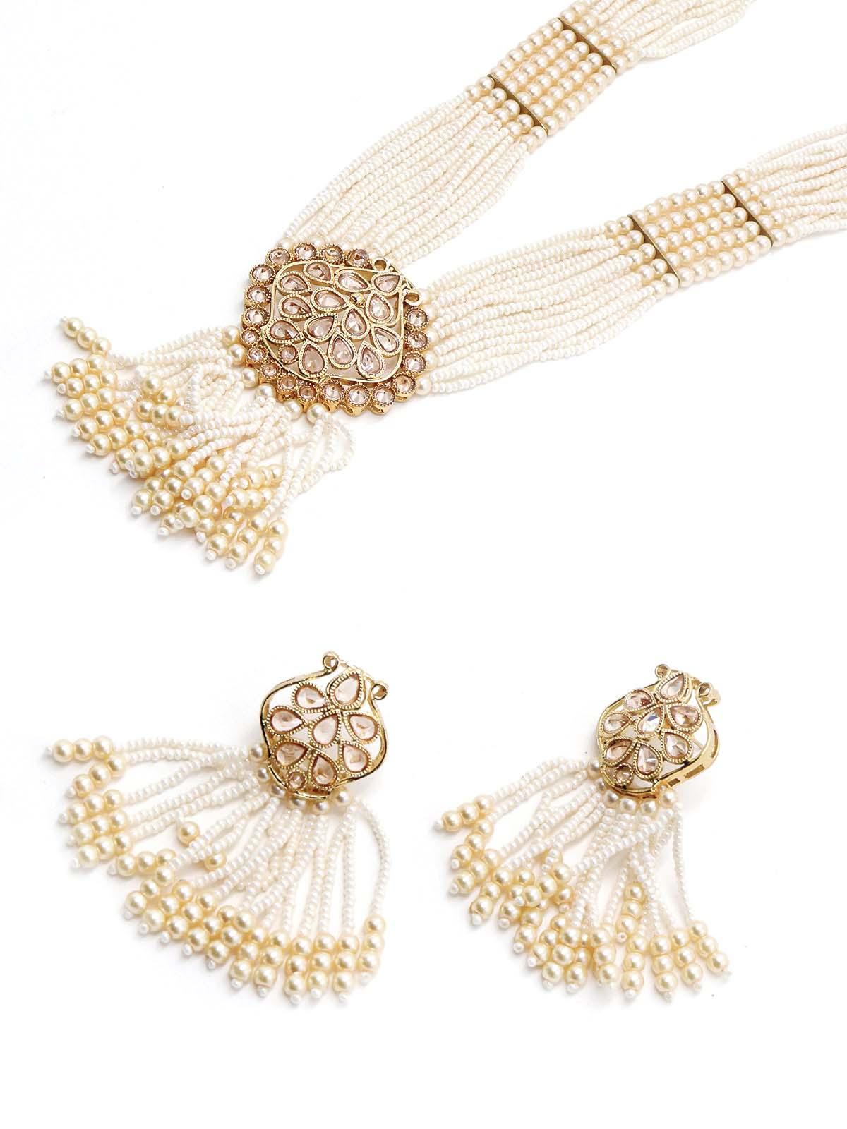Typical faux pearl necklace with earrings - Rajwada
