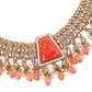 Unique Gold  and Orange Queensy Choker Set for Women - Rajwada