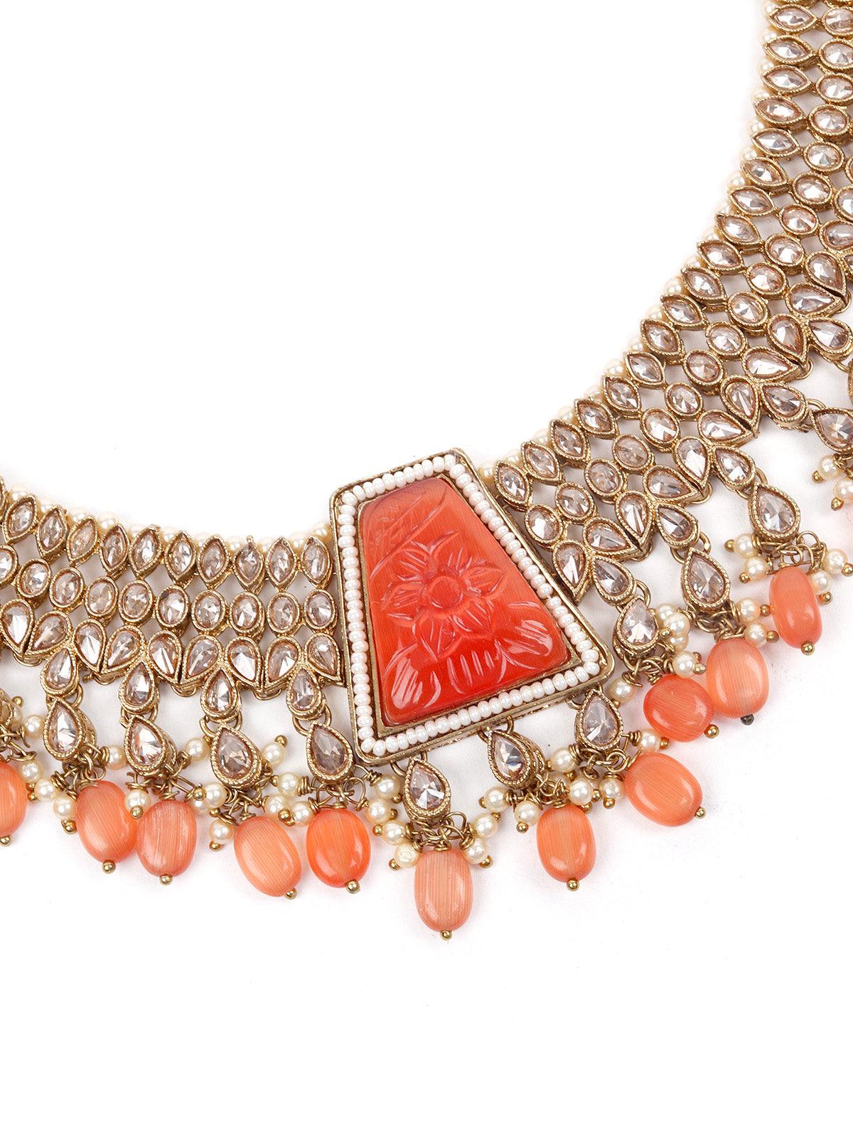 Unique Gold  and Orange Queensy Choker Set for Women - Rajwada