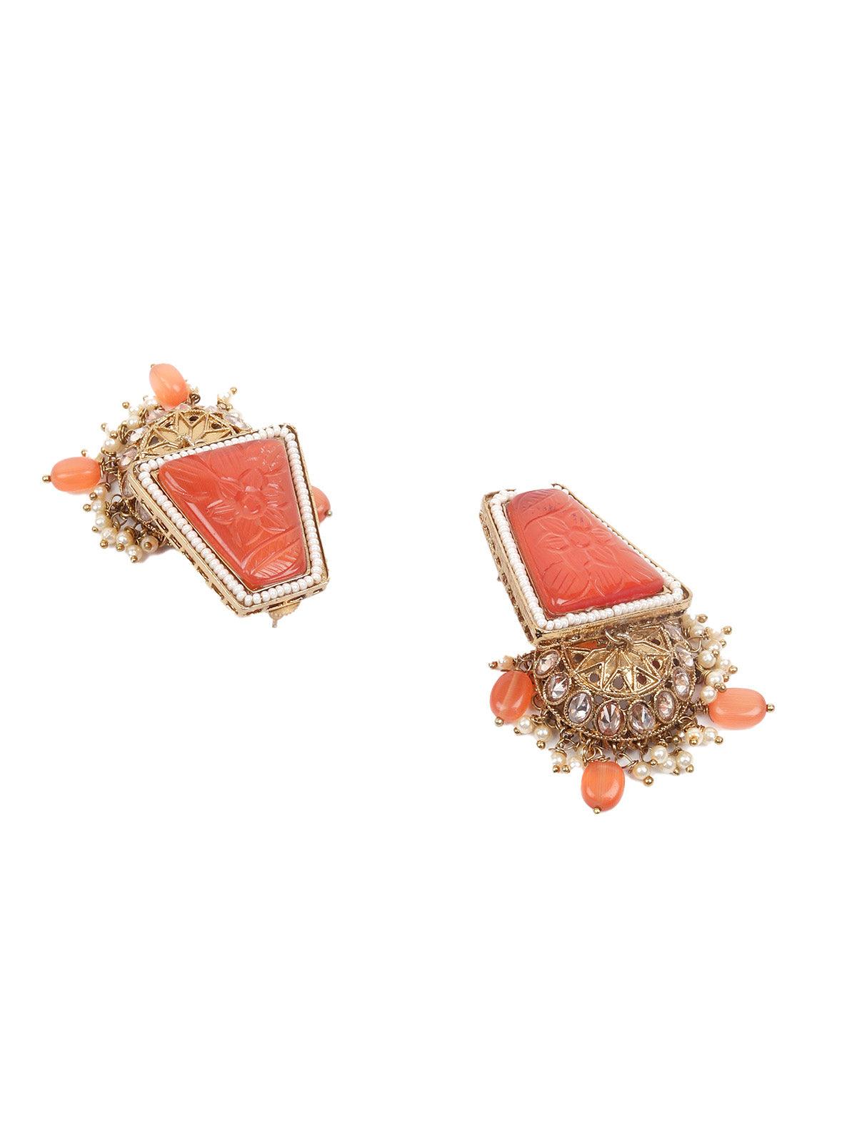 Unique Gold  and Orange Queensy Choker Set for Women - Rajwada