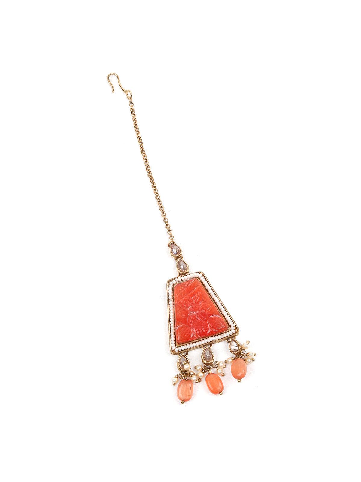 Unique Gold  and Orange Queensy Choker Set for Women - Rajwada