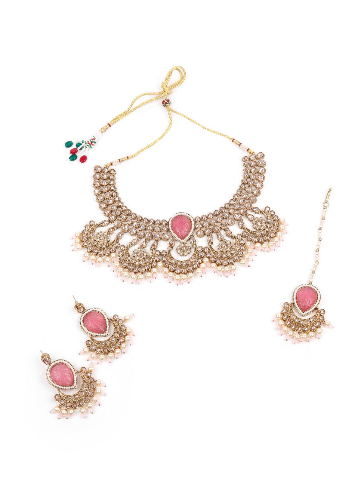 Unique Gold  and Pink Queensy Choker Set for Women - Rajwada