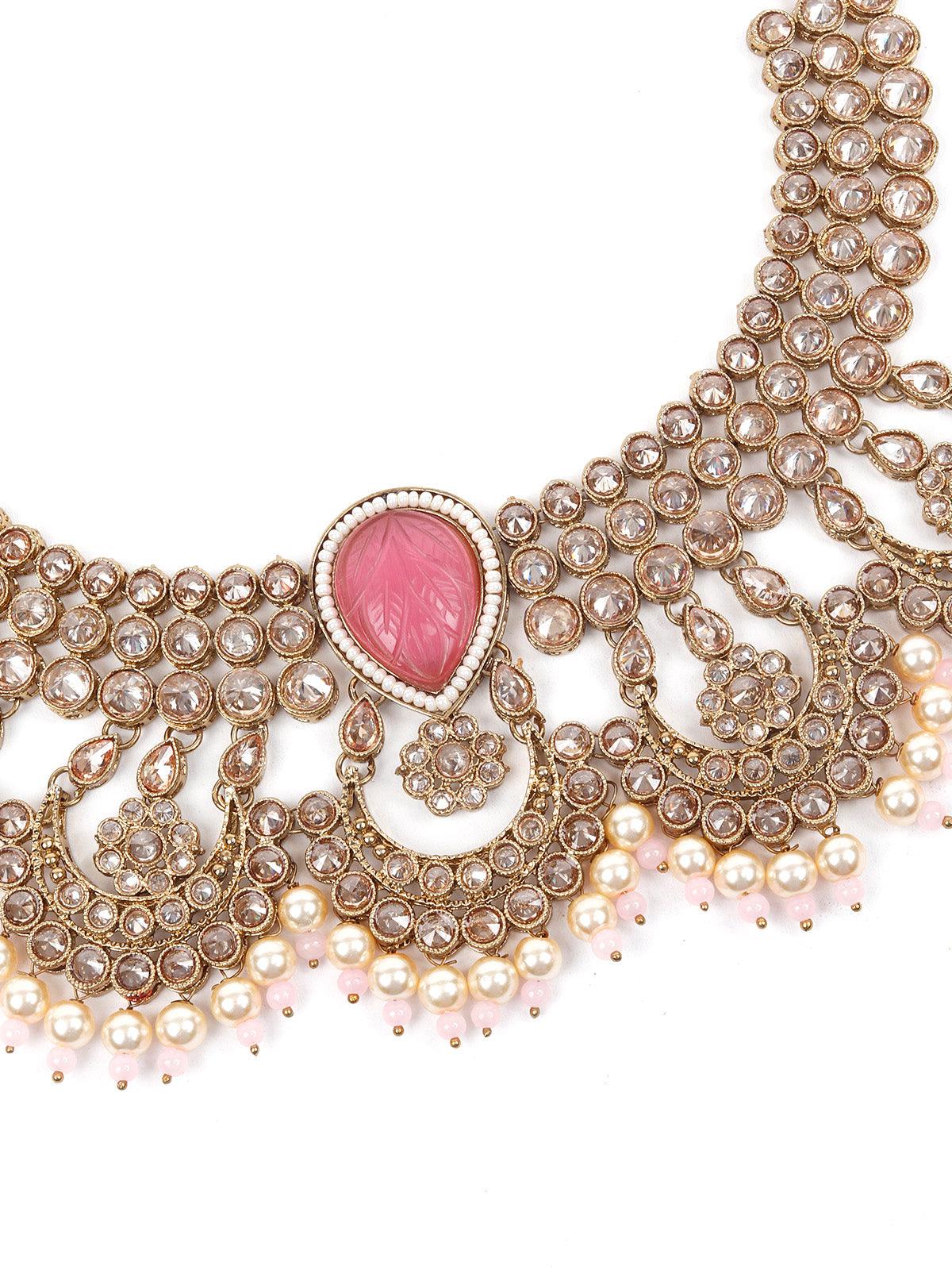 Unique Gold  and Pink Queensy Choker Set for Women - Rajwada