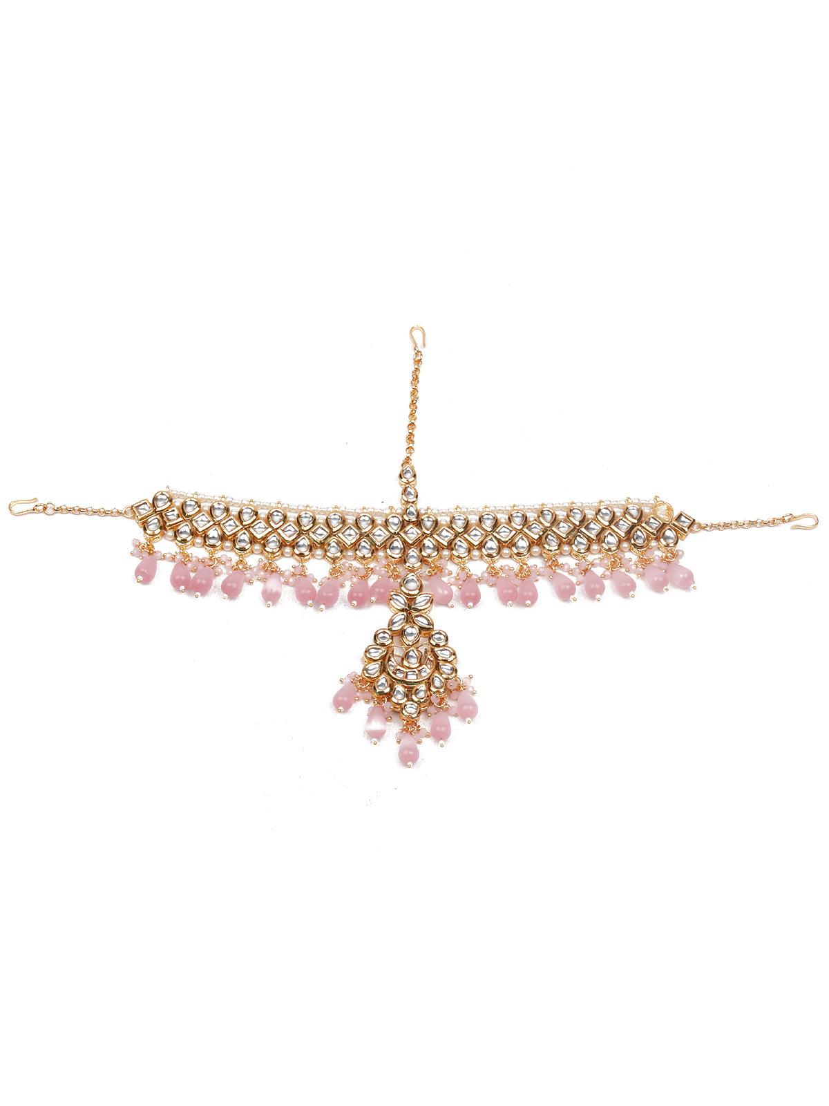 UNIQUE HEAVY PINK MAANGTIKKA - Rajwada