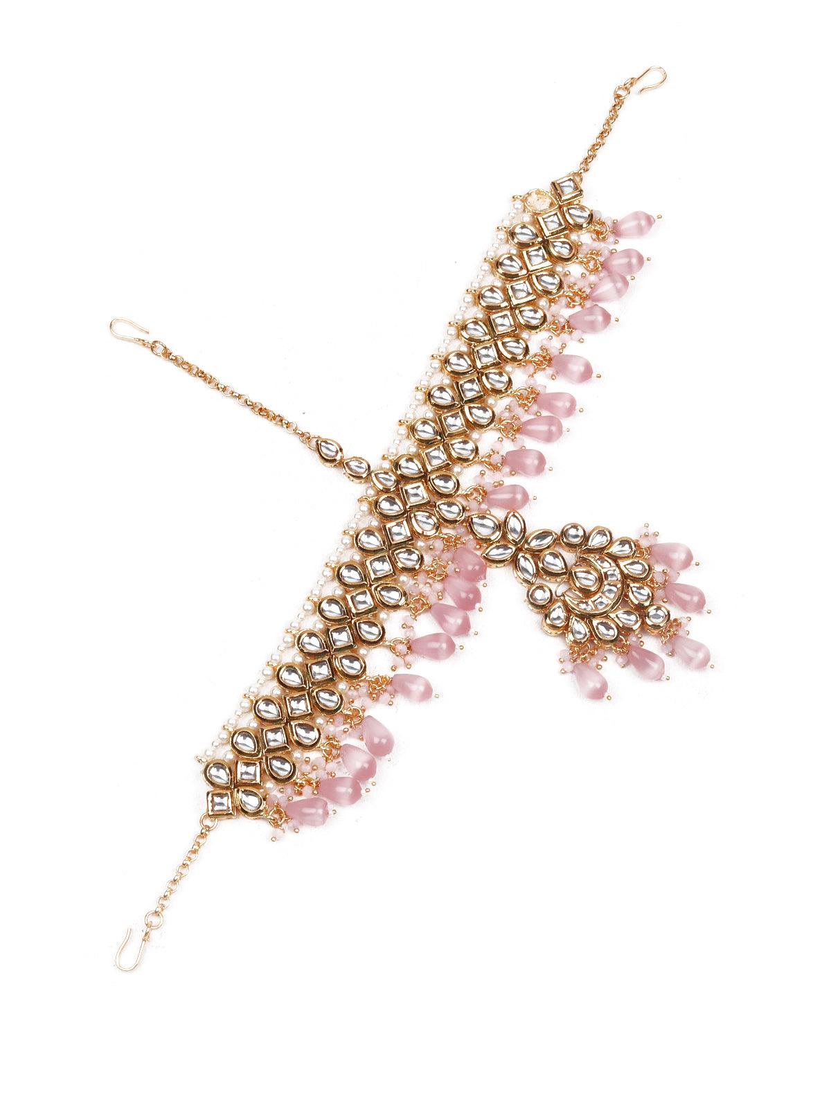 UNIQUE HEAVY PINK MAANGTIKKA - Rajwada