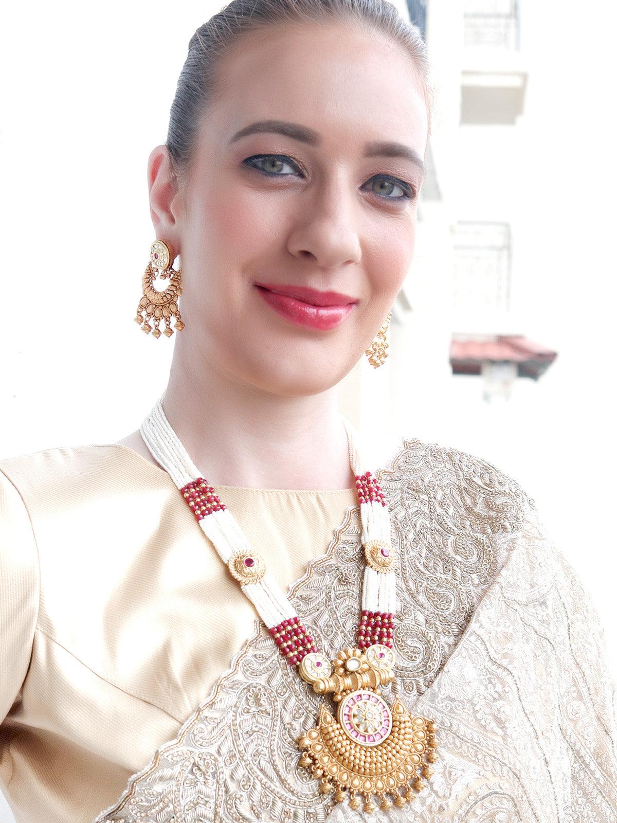 Unique White and Gold Traditional Necklace Set for Women - Rajwada