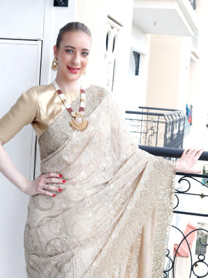 Unique White and Gold Traditional Necklace Set for Women - Rajwada