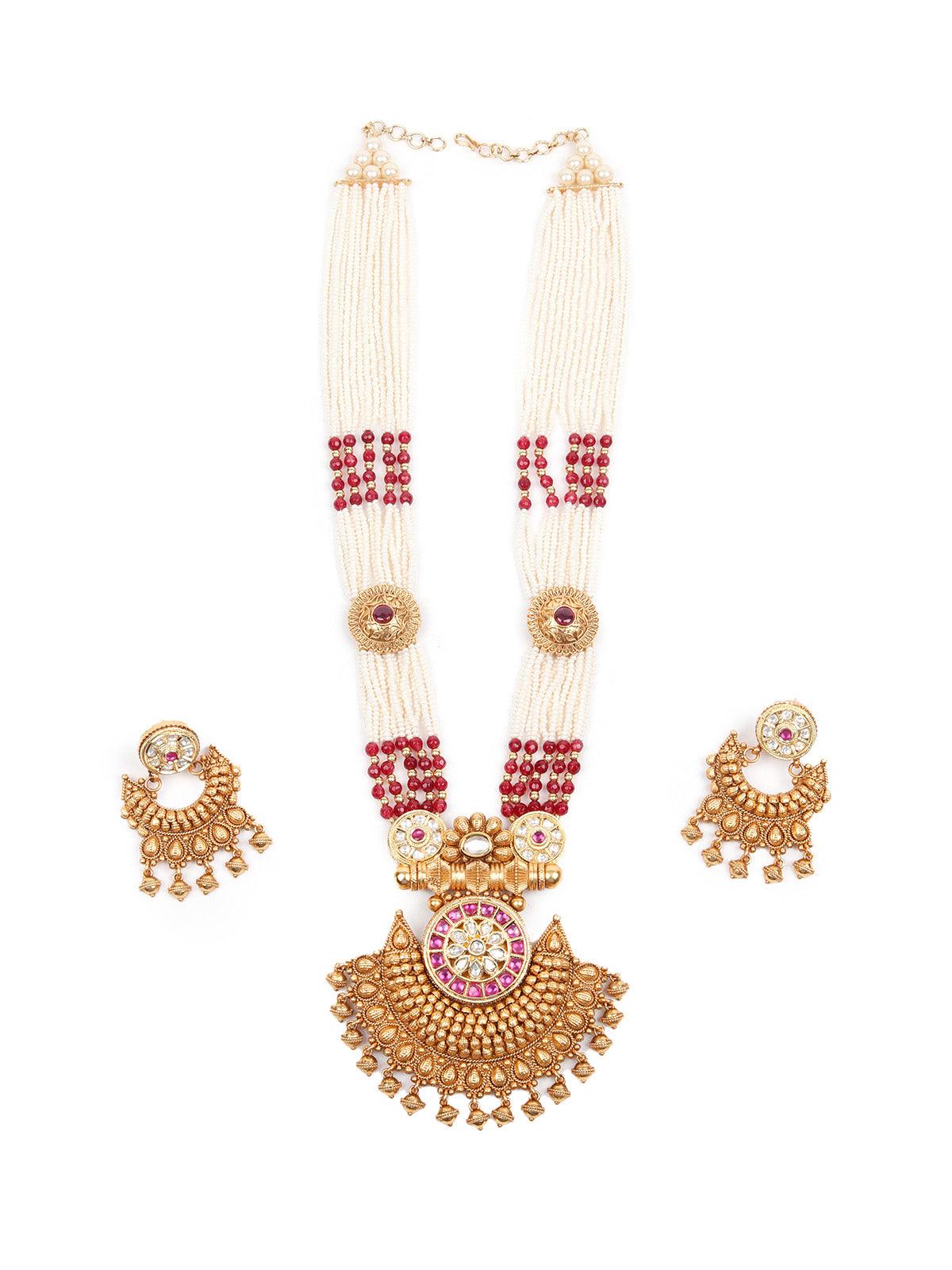 Unique White and Gold Traditional Necklace Set for Women - Rajwada