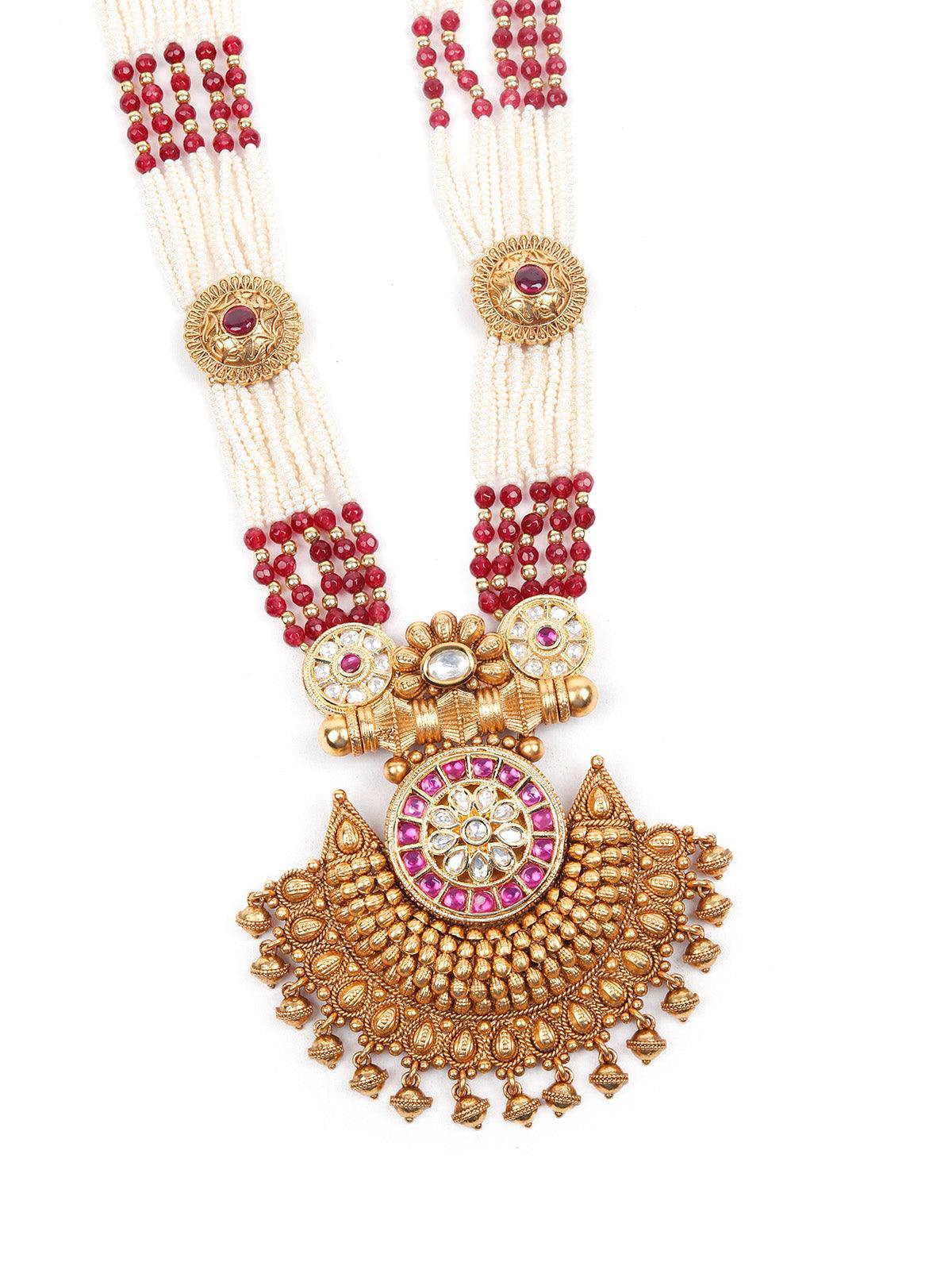 Unique White and Gold Traditional Necklace Set for Women - Rajwada