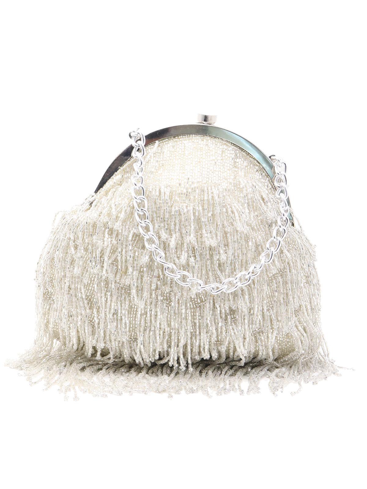 Vintage Silver Beaded Tassel Batua - Rajwada