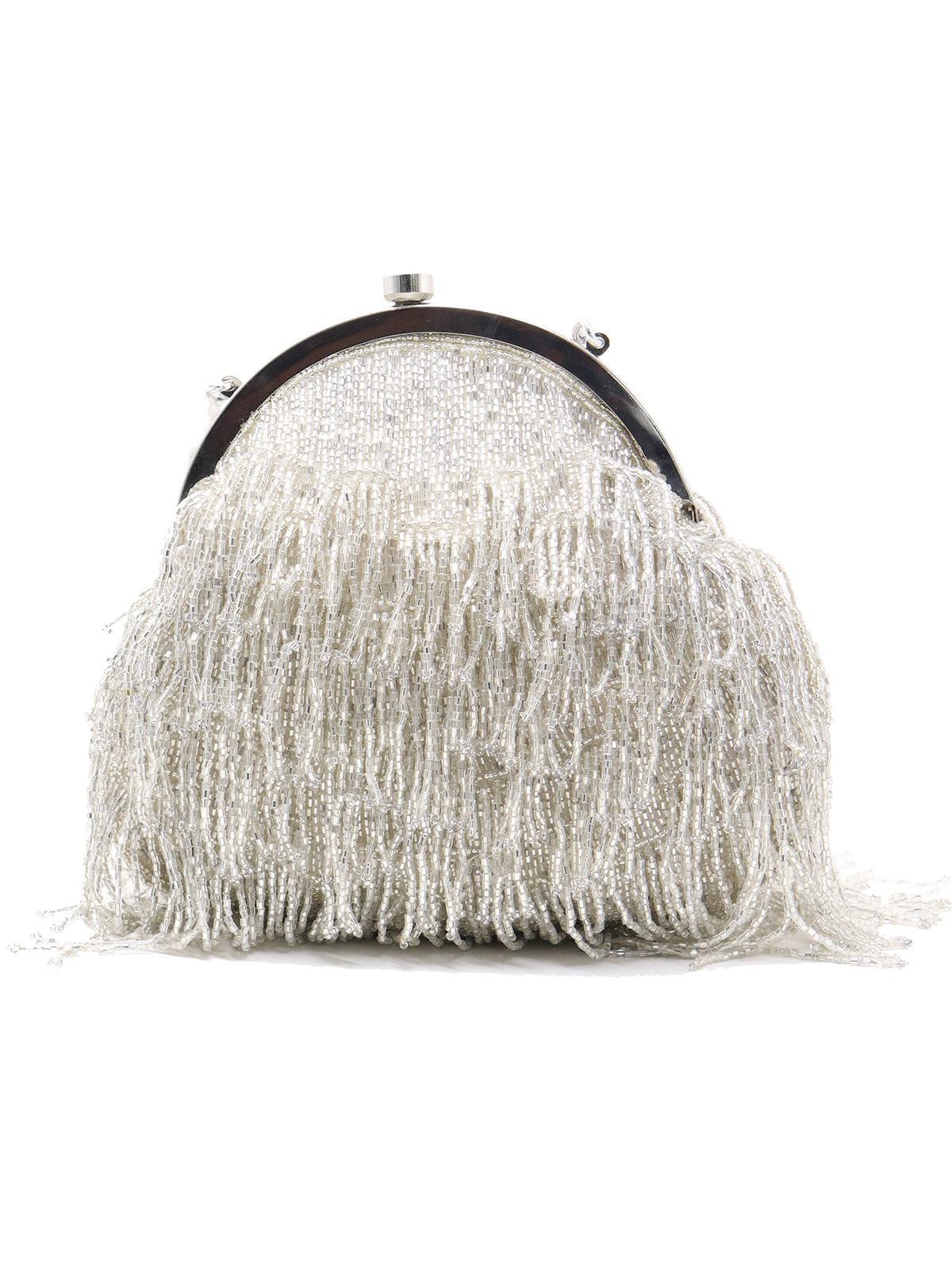 Vintage Silver Beaded Tassel Batua - Rajwada